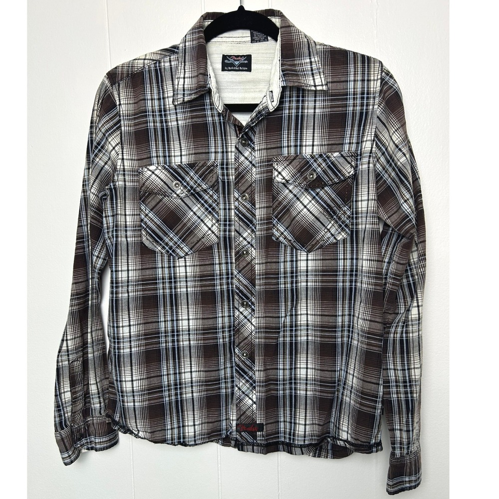 Y2K Fender Shirt by Rock &‎ Roll Religion Plaid XL Snap Front Skater grunge 90s